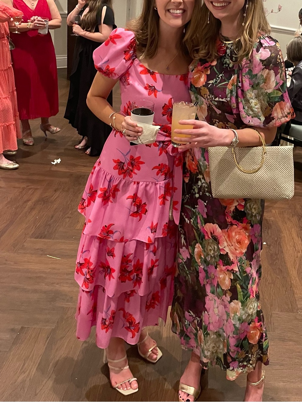 Likely Pink Floral Tiered Maxi Dress with Red Blooms